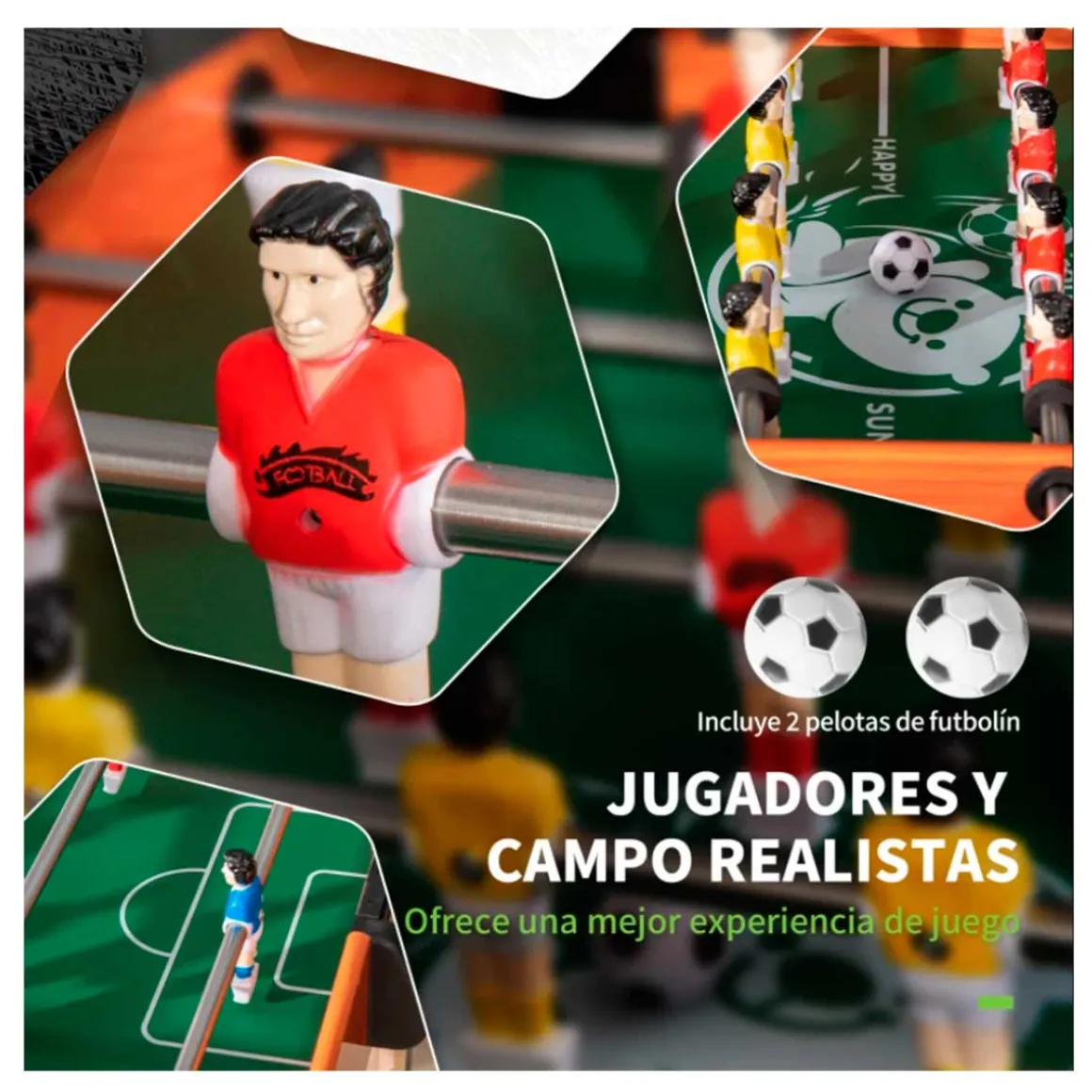 Futbolín de mesa Homcom 2 bolas 8 asas +7A natural/negro 69x118x57 cm