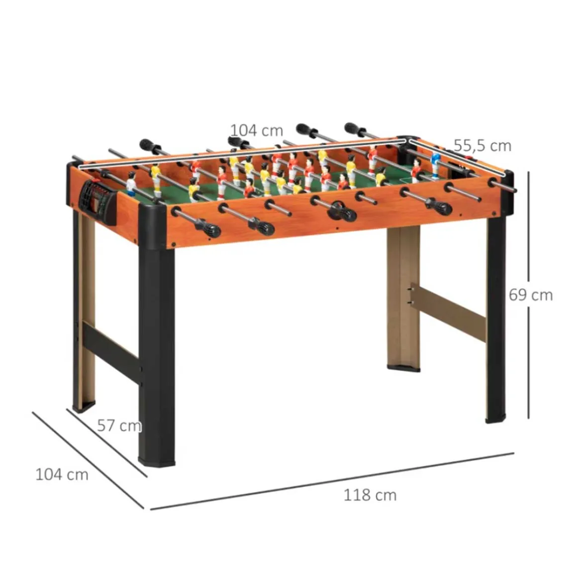 Futbolín de mesa Homcom 2 bolas 8 asas +7A natural/negro 69x118x57 cm