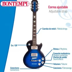 Guitarra eléctrica infantil Bontempi 6 cuerdas micrófono +5A azul/negro 68,5x22,5 cm