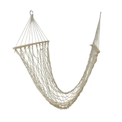 Hamaca de macramé con madera y borlas beige 270x80 cm