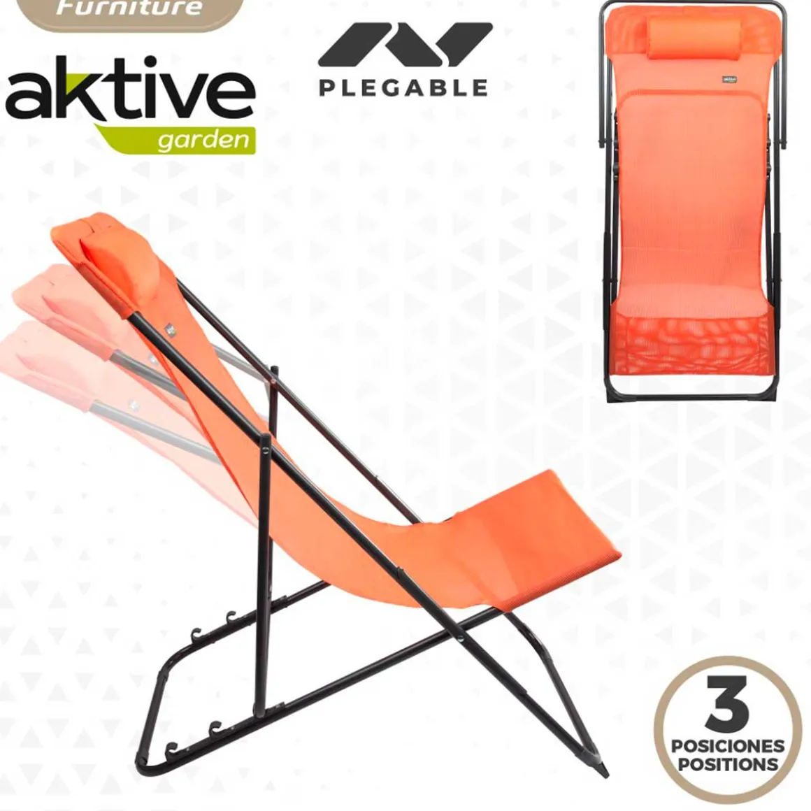 Hamaca plegable Aktive Garden 3 posiciones con reposacabezas