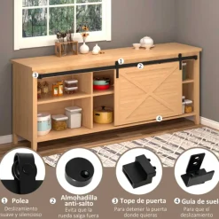Herraje para puerta corredera Homcom 2 rieles negro 200 cm