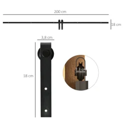 Herraje para puerta corredera Homcom 2 rieles negro 200 cm