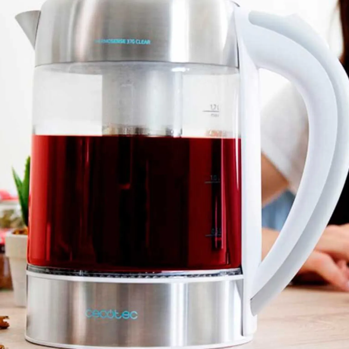 Hervidor de agua eléctrico Thermosense 370 Clear Cecotec 1,7L 2200W vidrio de borosilicato