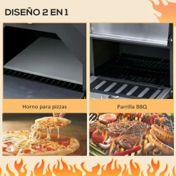 Horno de leña Outsunny 3 niveles con ruedas acero inox negro 160x64x54 cm