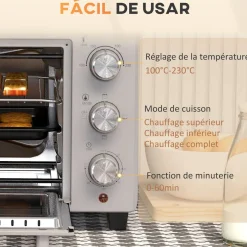 Horno de sobremesa Alec Homcom 1400W 21L 3 modos + temporizador 46 cm