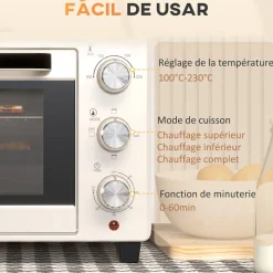 Horno de sobremesa Alec Homcom 1400W 21L 3 modos + temporizador 46 cm