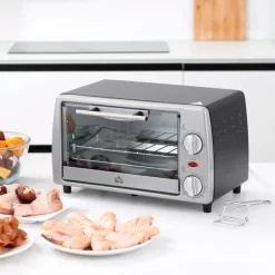 Horno de sobremesa Homcom 750W 10L con temperatura regulable y temporizador inox 22x36,5x26 cm