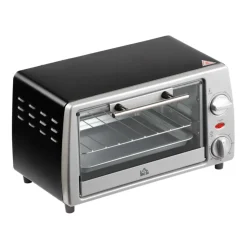 Horno de sobremesa Homcom 750W 10L con temperatura regulable y temporizador inox 22x36,5x26 cm