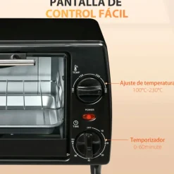 Horno de sobremesa Homcom 750W 10L con temperatura regulable y temporizador negro 67,5x63,5x30,5 cm