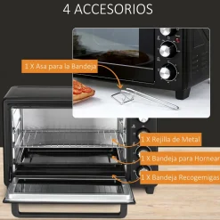 Horno de sobremesa Power Flame Homcom 32L 1600W negro 33,5x52,2x38,1 cm