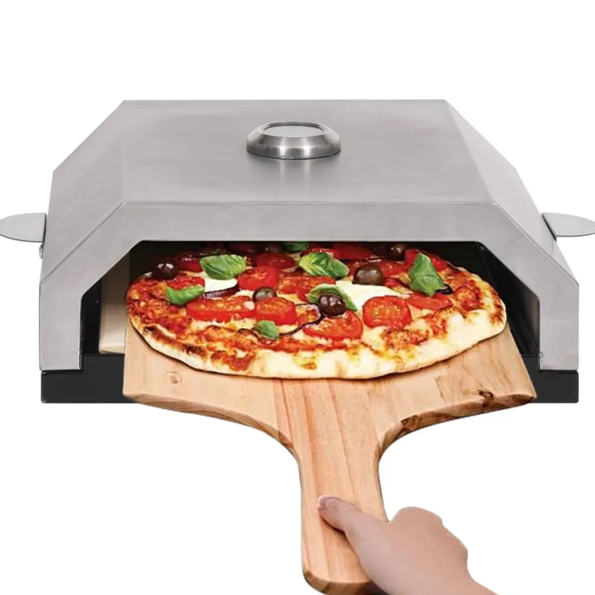 Horno para pizzas para barbacoa con piedra de cerámica inox 15,5x35x49 cm