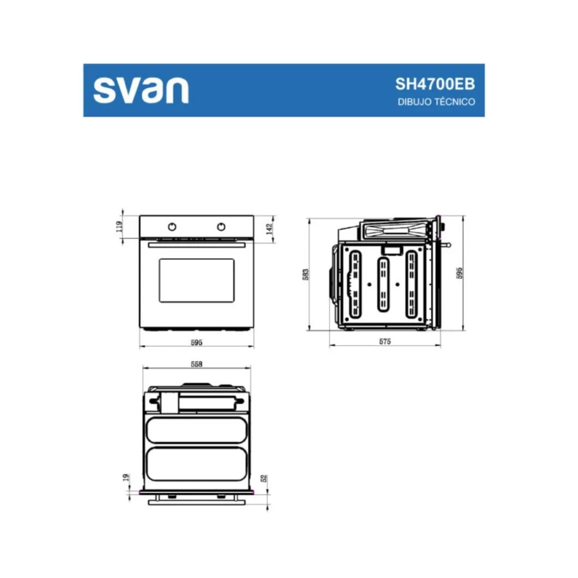 Horno Svan SH4700EB 2100W 75L 4 programas A blanco 59,5 cm
