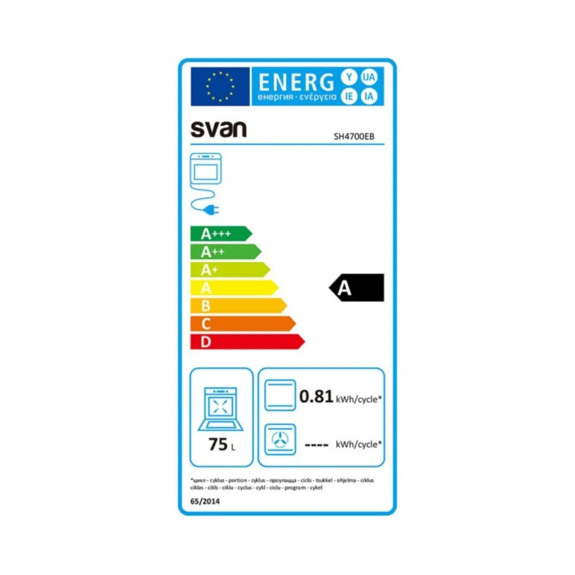 Horno Svan SH4700EB 2100W 75L 4 programas A blanco 59,5 cm