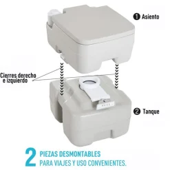 Inodoro portátil WC Kleankin químico con enjuague 20L gris 42x41,5x36,5 cm