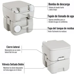 Inodoro portátil WC Kleankin químico con enjuague 20L gris 42x41,5x36,5 cm