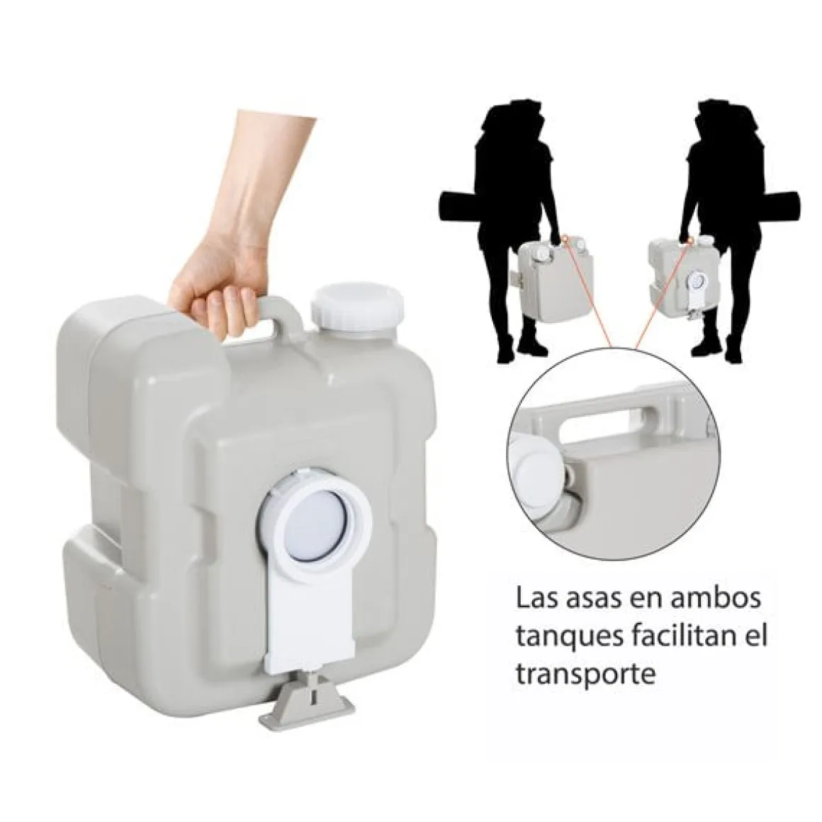 Inodoro portátil WC Kleankin químico con enjuague 20L gris 42x41,5x36,5 cm