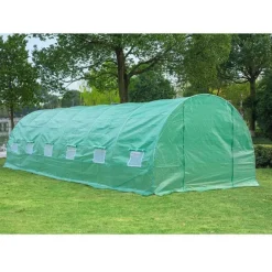 Invernadero de túnel Outsunny 12 ventanas con mosquitera verde 200x800x300 cm