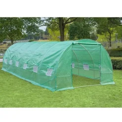 Invernadero de túnel Outsunny 12 ventanas con mosquitera verde 200x800x300 cm