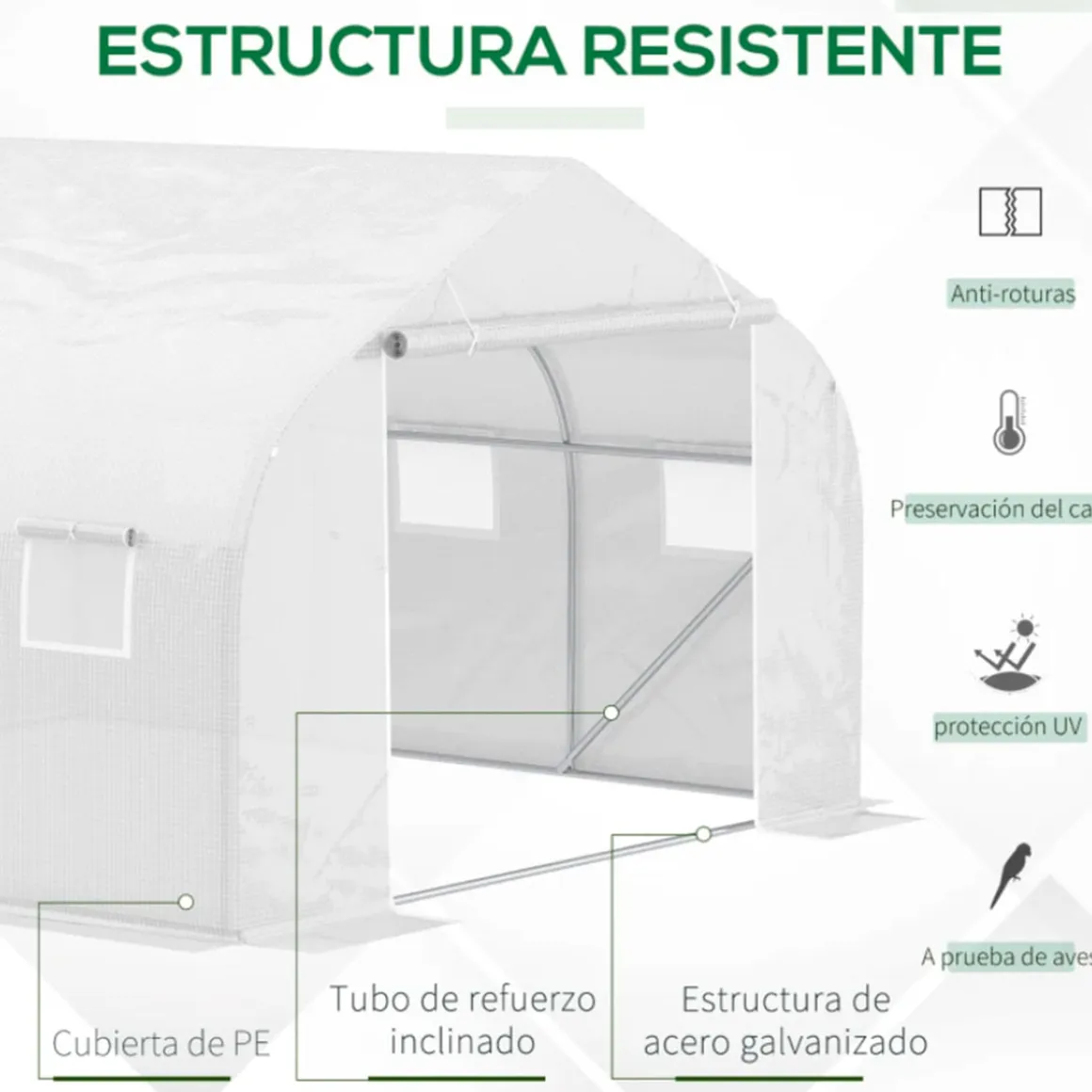 Invernadero Outsunny tipo túnel 8 ventanas blanco 200x300x600 cm