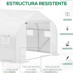 Invernadero Outsunny tipo túnel 6 ventanas + mosquitera blanco 200x300x350 cm