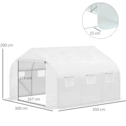 Invernadero Outsunny tipo túnel 6 ventanas + mosquitera blanco 200x300x350 cm