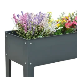 Jardinera elevada Outsunny rectangular gris ocuro 80x100x30 cm