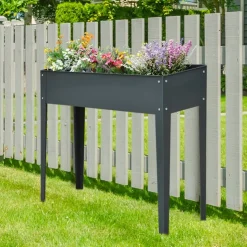 Jardinera elevada Outsunny rectangular gris ocuro 80x100x30 cm