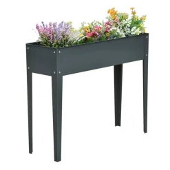 Jardinera elevada Outsunny rectangular gris ocuro 80x100x30 cm