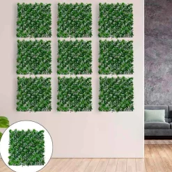 Jardín vertical artificial con flores verde/blanco 50x50 cm