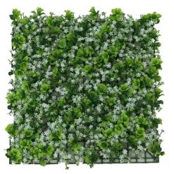 Jardín vertical artificial con flores verde/blanco 50x50 cm