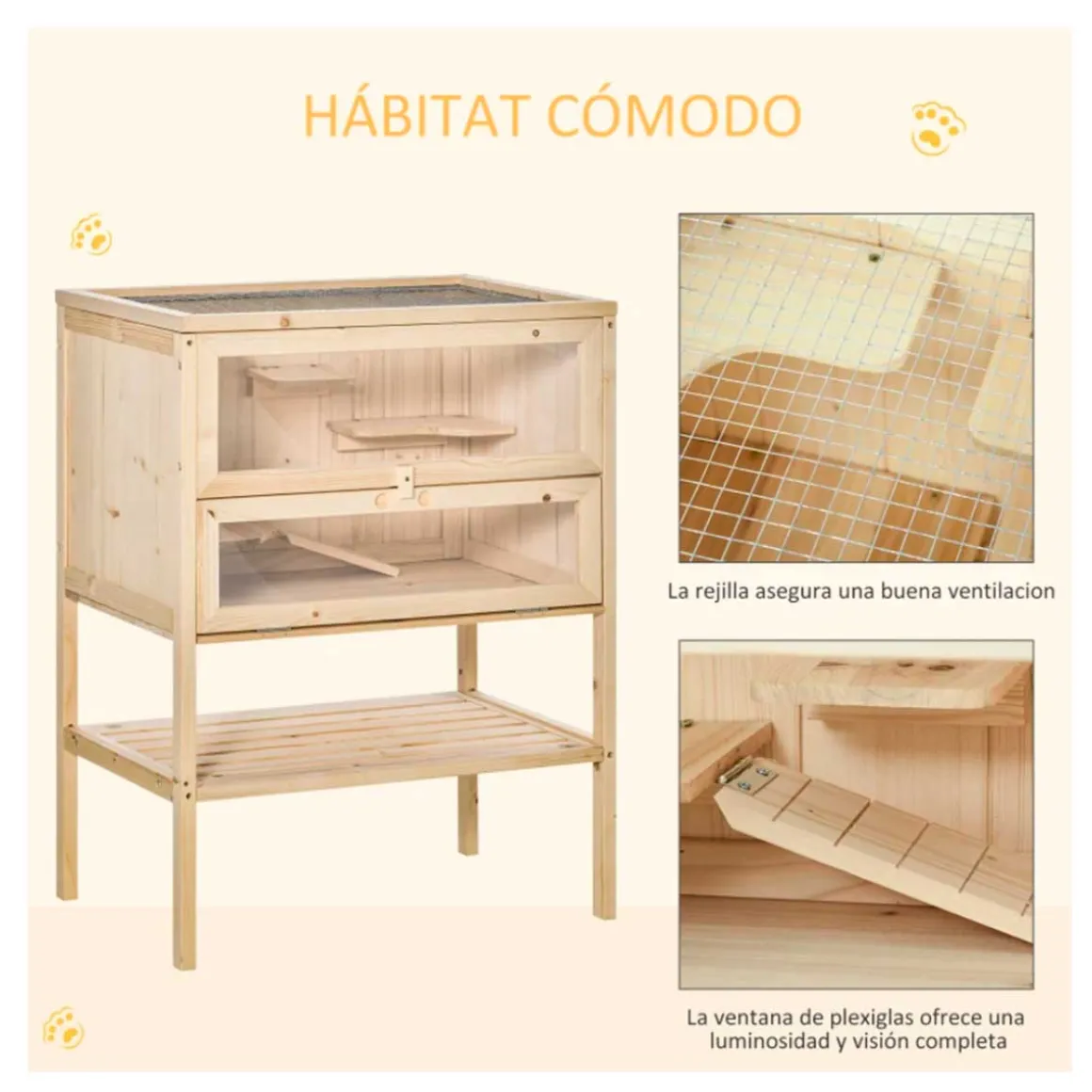 Jaula de madera para hámster PawHut 5 plataformas natural 80x60x40 cm