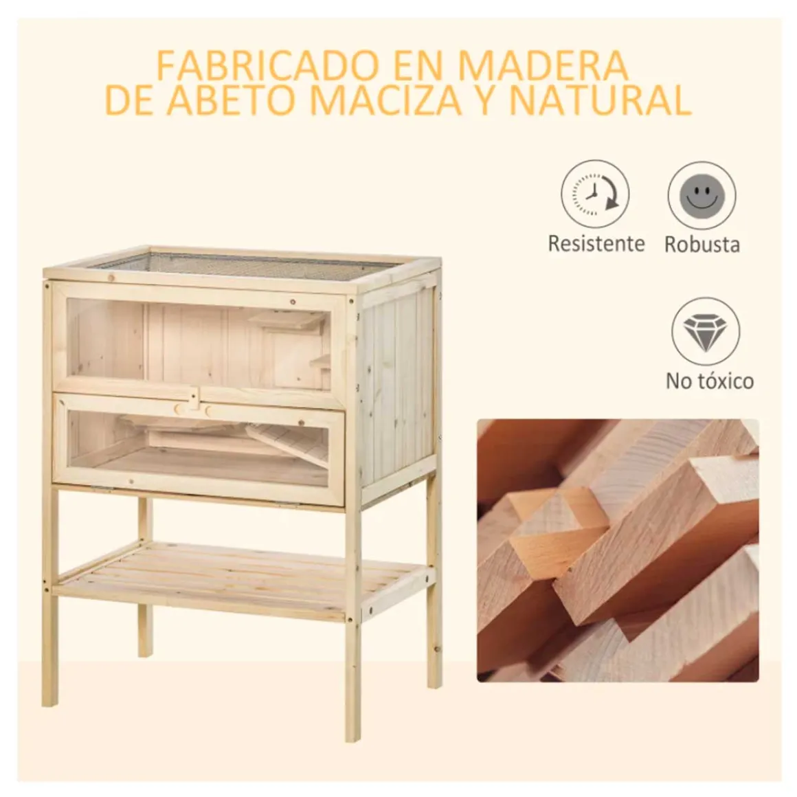 Jaula de madera para hámster PawHut 5 plataformas natural 80x60x40 cm