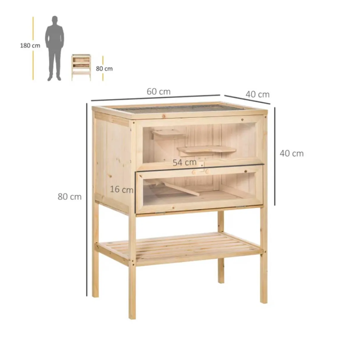 Jaula de madera para hámster PawHut 5 plataformas natural 80x60x40 cm