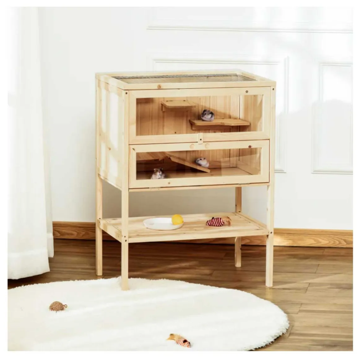 Jaula de madera para hámster PawHut 5 plataformas natural 80x60x40 cm