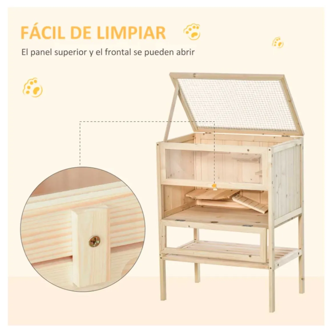 Jaula de madera para hámster PawHut 5 plataformas natural 80x60x40 cm
