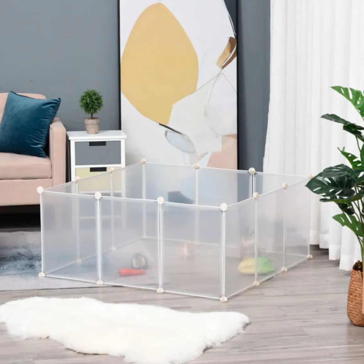 Jaula modular PawHut 12 paneles para conejos blanco 45x105x105 cm