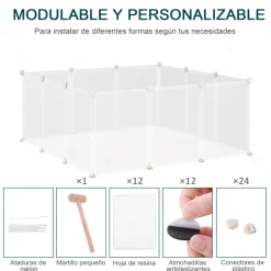 Jaula modular PawHut 12 paneles para conejos blanco 45x105x105 cm