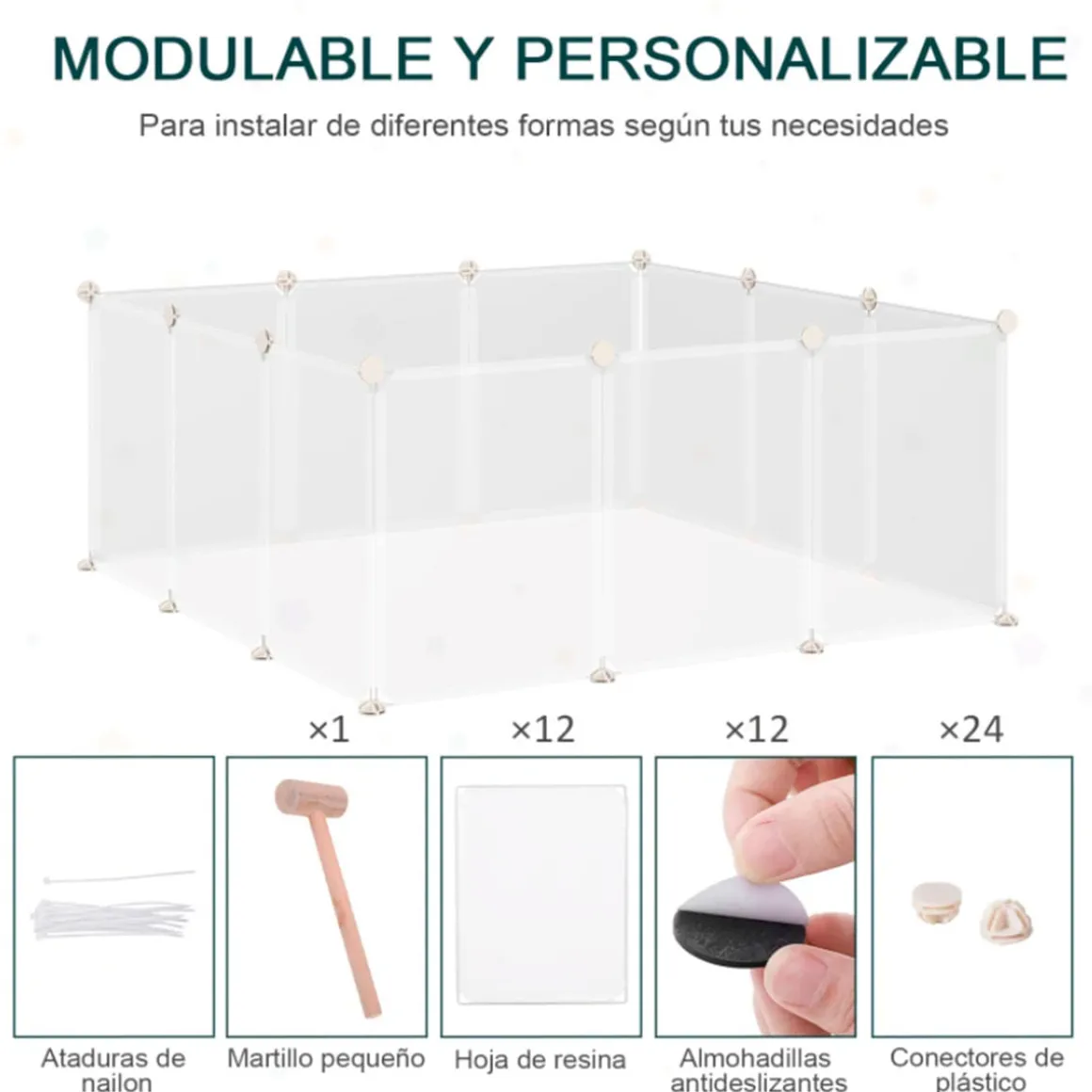 Jaula modular PawHut 12 paneles para conejos blanco 45x105x105 cm