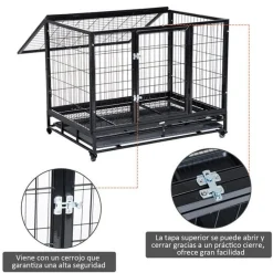 Jaula para perros PawHut aluminio negro 75x92x62 cm