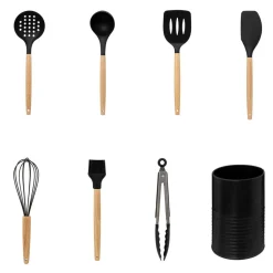 Juego de 7 utensilios de cocina con recipiente negro