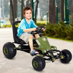 Kart a pedales Homcom asiento ajustable 3-6A negro/verde 56x99x65 cm