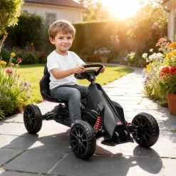 Kart infantil a pedales Go Kart Homcom altura regulable negro 58,5x58x100 cm