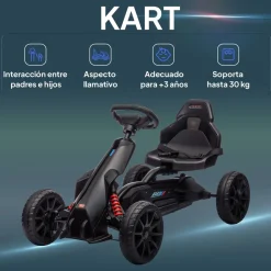 Kart infantil a pedales Go Kart Homcom altura regulable negro 58,5x58x100 cm