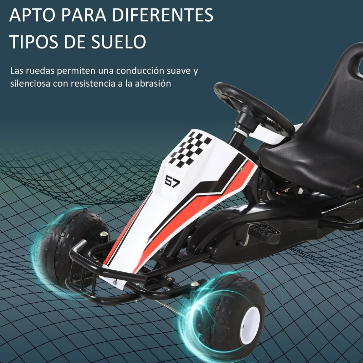 Kart infantil a pedales Homcom asiento ajustable +3A blanco/negro 57x104x66 cm