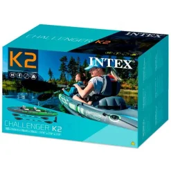 Kayak hinchable Challenger K2 Intex 2 plazas 2 remos+bomba de hinchado verde 38x76x351 cm