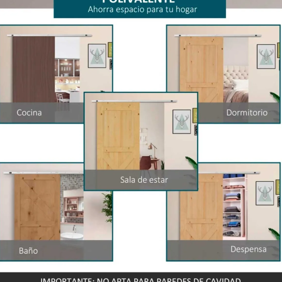 Kit de herrajes para puerta corredera Homcom inox 186 cm
