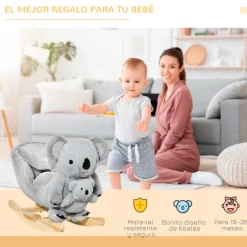 Koala balancín infantil Homcom con títere y sonidos +18M gris 50x33x60 cm