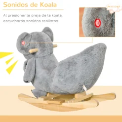 Koala balancín infantil Homcom con títere y sonidos +18M gris 50x33x60 cm