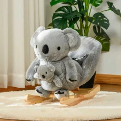 Koala balancín infantil Homcom con títere y sonidos +18M gris 50x33x60 cm